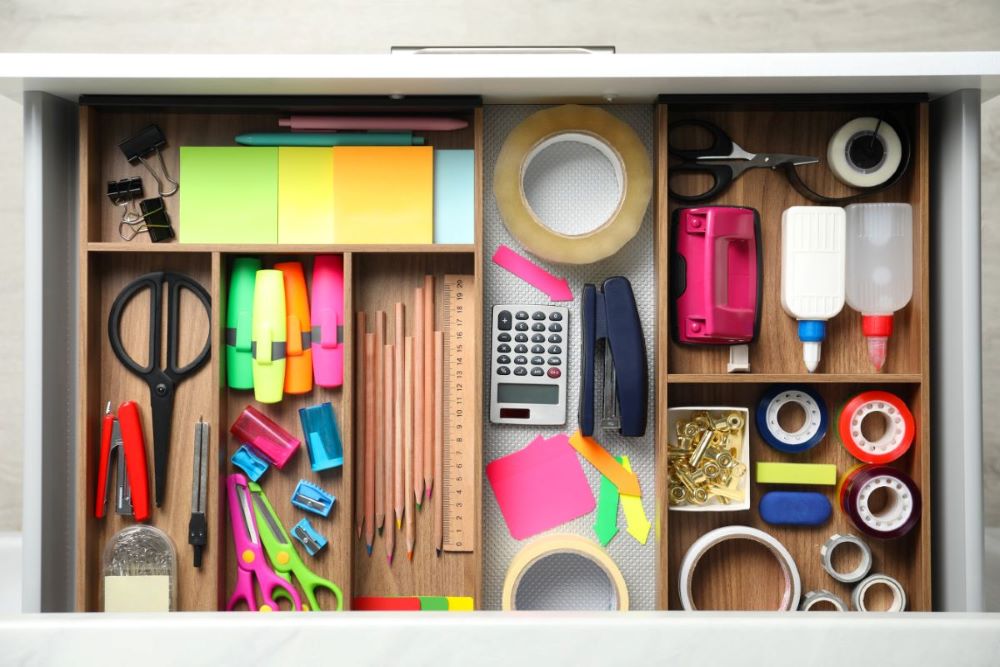 Organized desk drawer