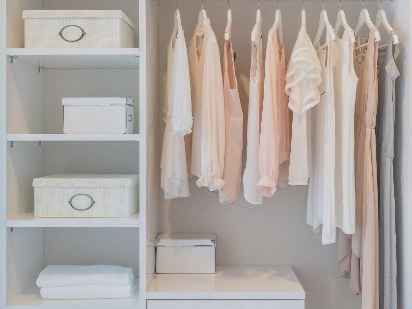 organized white closet