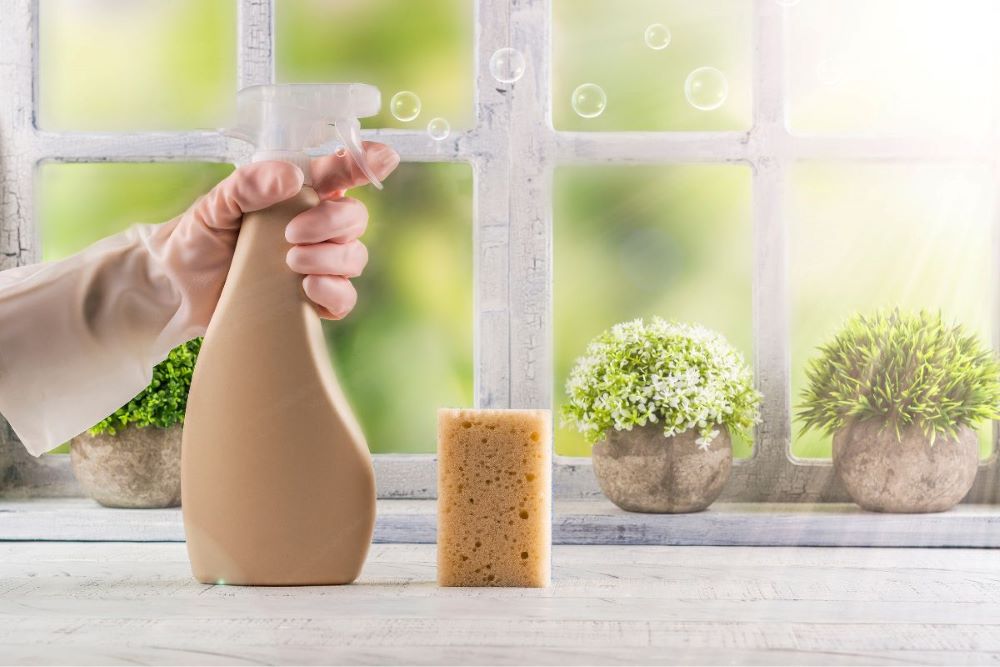 cleaning spray bottle sponge potted plants