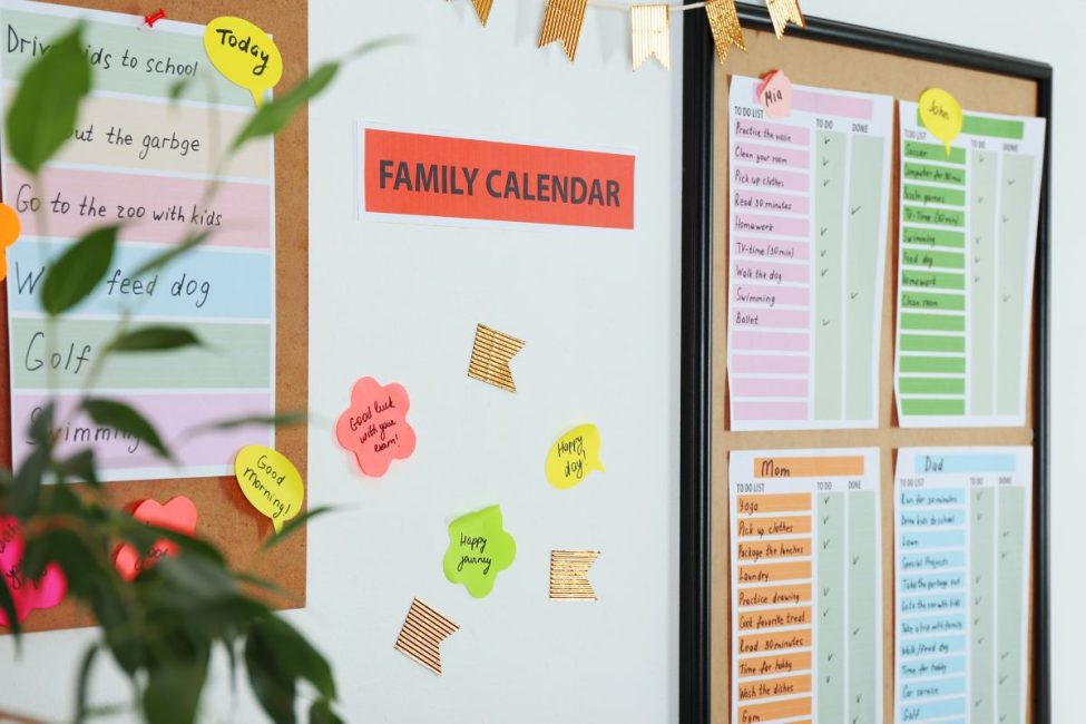 A family command center with a family calendar, schedule, and to do lists.