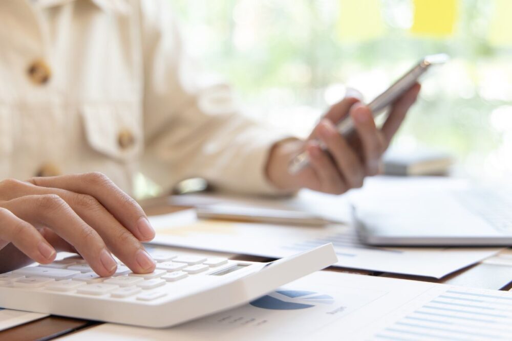 close up calculator financial documents