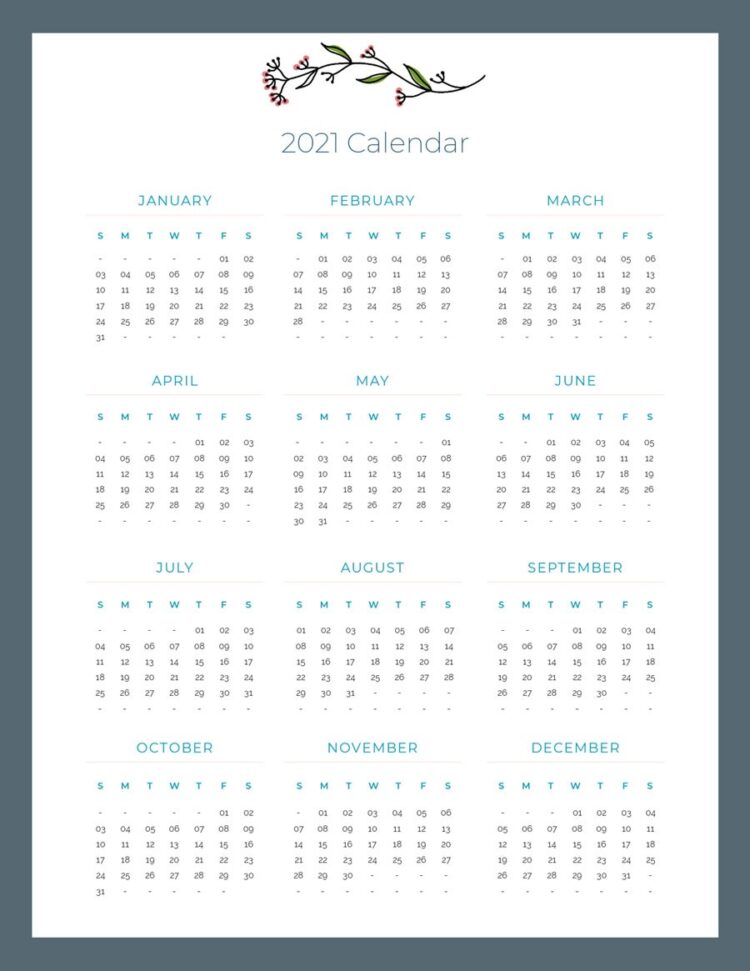 2021 Yearly Calendar