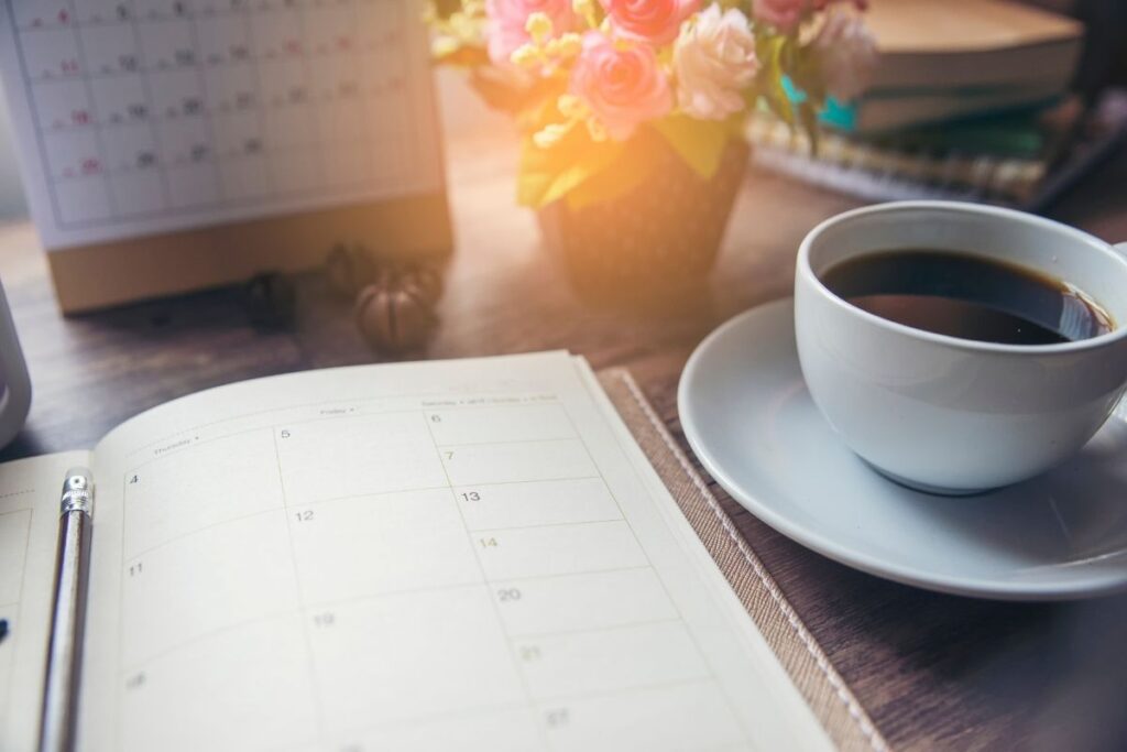 Planner and Calendar Coffee cup with saucer