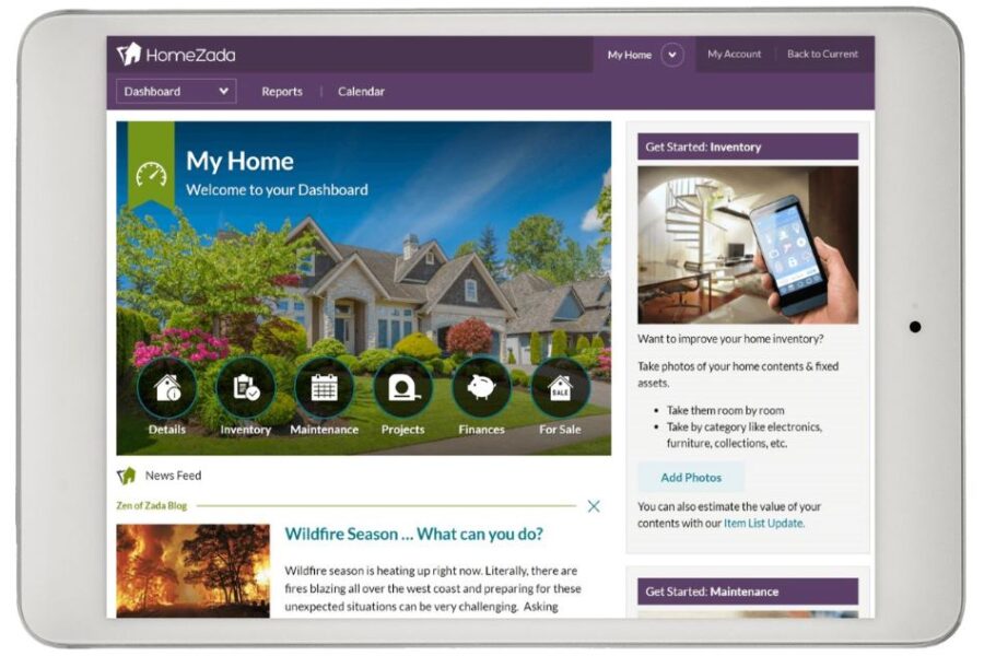 Homezada App Dashboard home maintenance