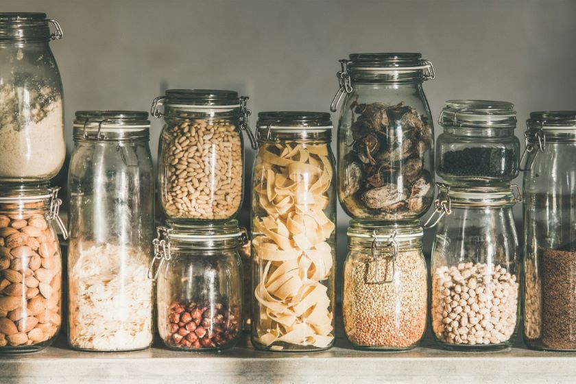 pantry food storage jars dried beans pasta grains