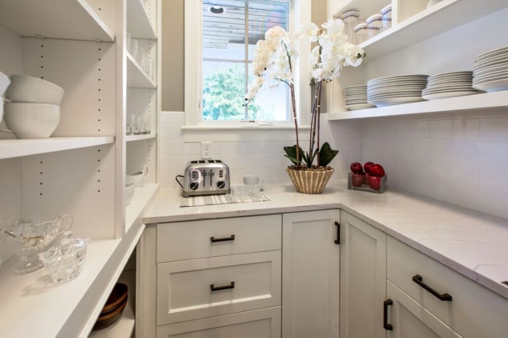 white butler's pantry stone countertop