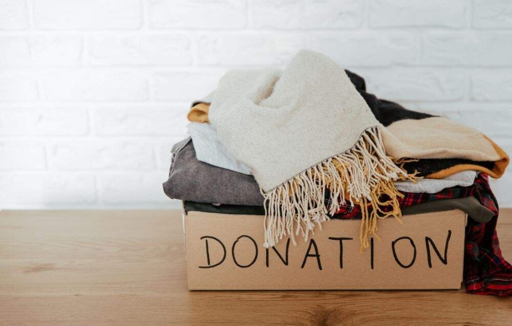 donation box full of clothes
