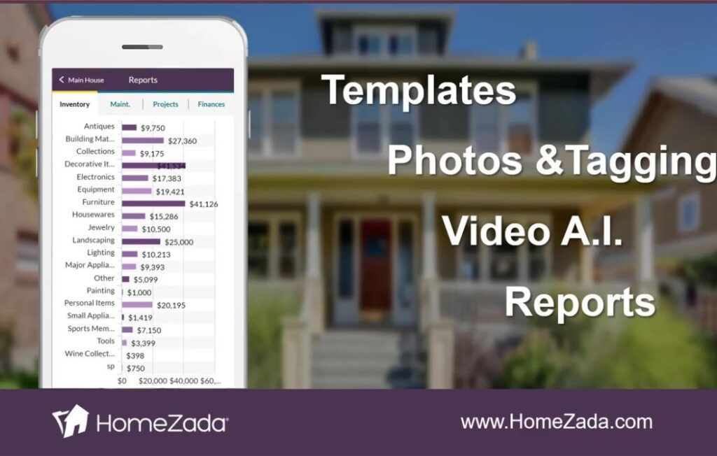 Homezada home inventory. Templates, photos and AI